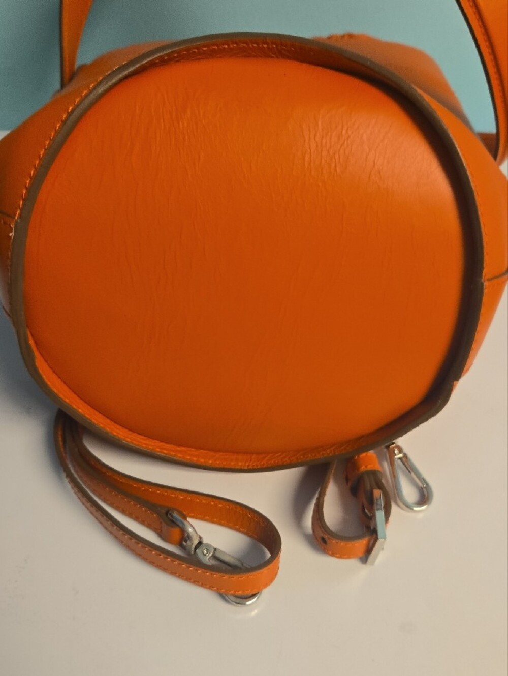 Mercedes Castillo Orange Leather Drawstring Bucket Bag - - Picture 8 of 9